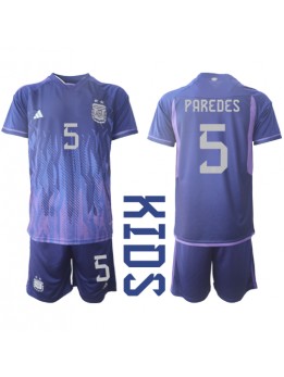 Argentina Leandro Paredes #5 Replika Borta Kläder Barn VM 2022 Kortärmad (+ byxor)